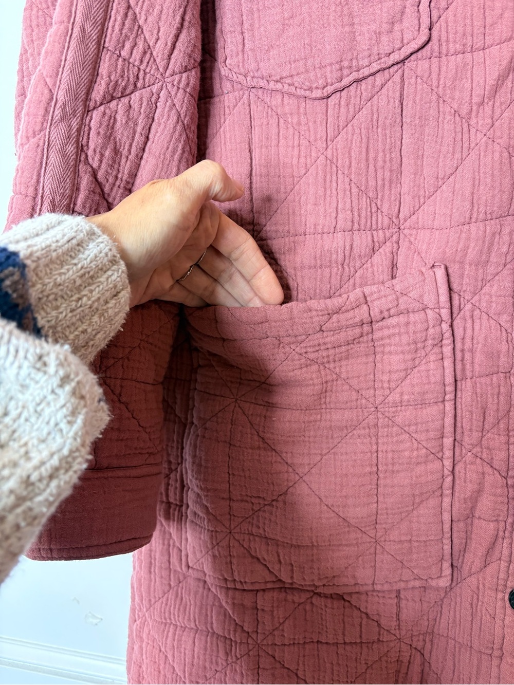 Avec Les Filles Quilted Long quilted farm girl jacket in Dusty Rose - Picture 4 of 16